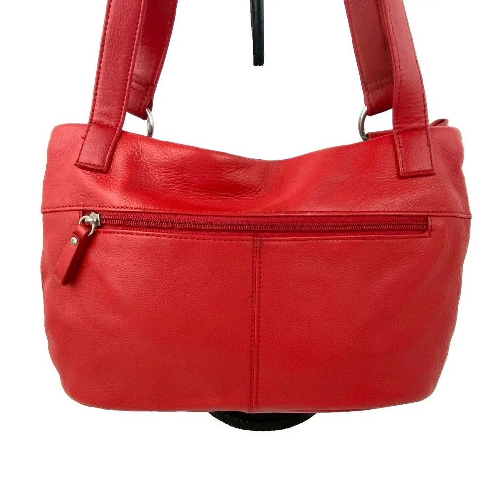 St. John's Bay Genuine Leather Shoulder Bag Red Purse Handbag Satchel Hobo Fine!